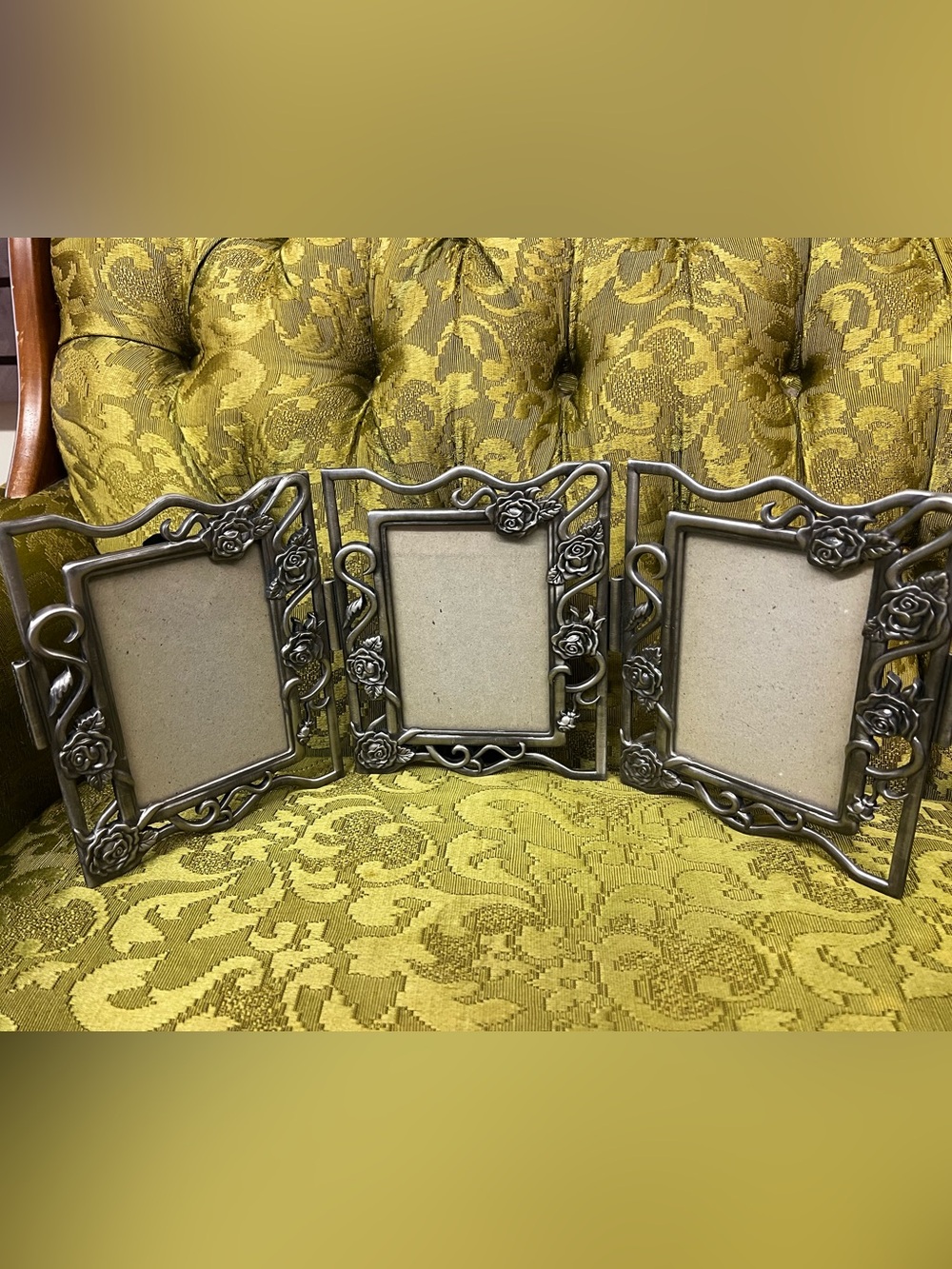 Ornate Metal Triple Folding Photo Frame - Silver Finish